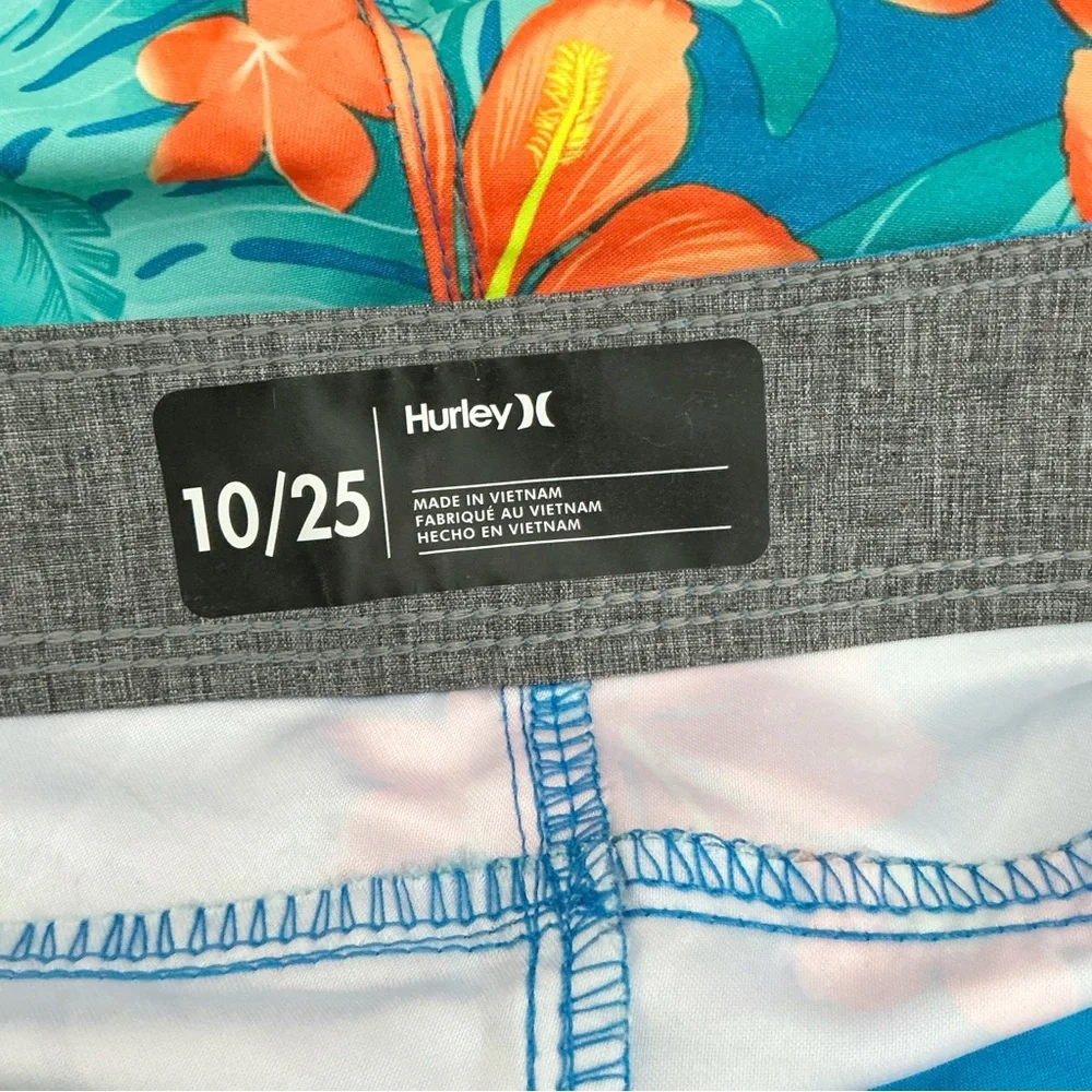 New Hurley Boys Cabana Blue Orange Hibiscus Board Shorts Size 10